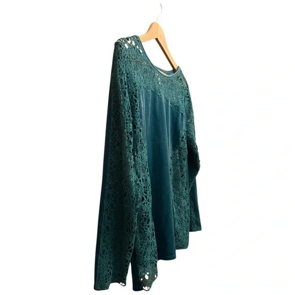 Sundance Lily's Paramour Velvet Long Sleeve Crochet Lace Top M Teal Green Boho - Picture 5 of 9